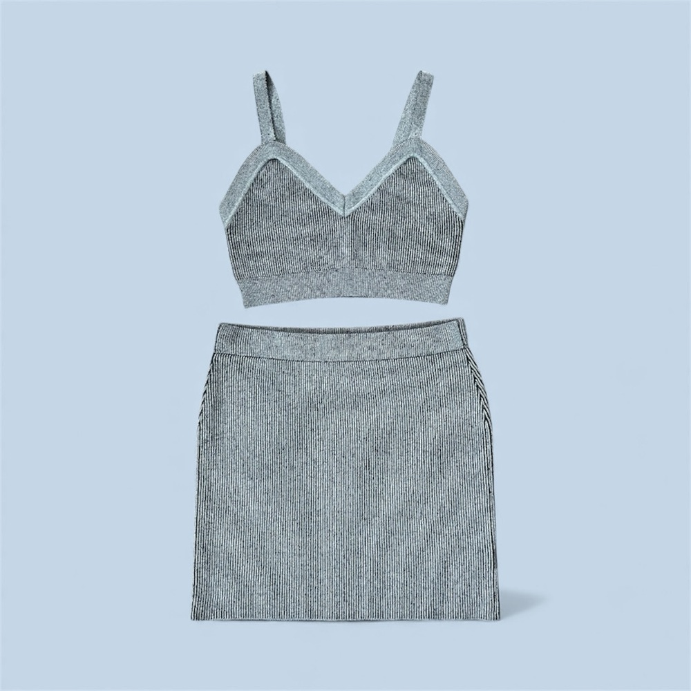 Wild Fable Ribbed Knit Matching Set Grey/Blue Crop Top & Mini Skirt (S/XS)